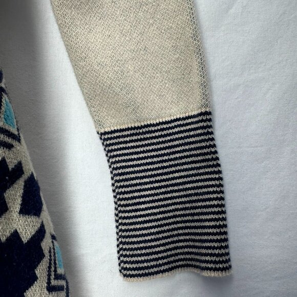 If It Were Me Open Cardigan Sweater Womens Size S Cream Blue Aztec 100% Cotton - Picture 7 of 10